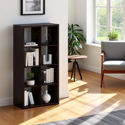Black Wood 8 Cube Storage Organizer with Open Back Display Shelves