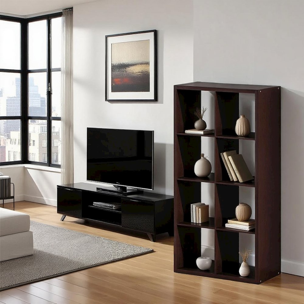 Black Wood 8 Cube Storage Organizer with Open Back Display Shelves