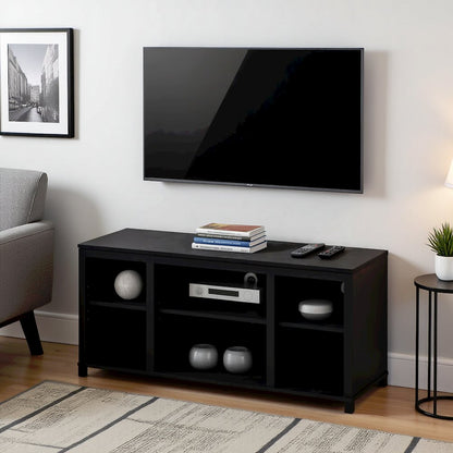 Black 55 Inch TV Stand with Open Shelves and Dual Storage Cabinet Doors