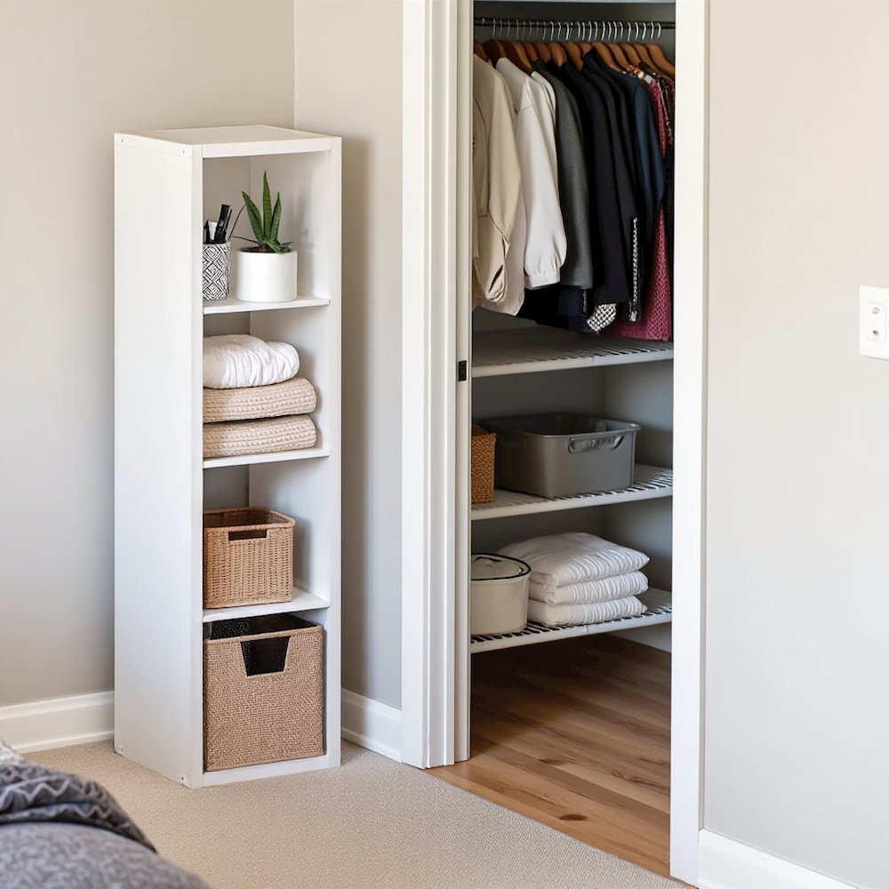 White Wood 4 Cube Storage Organizer with Open Back Vertical Cube Storage