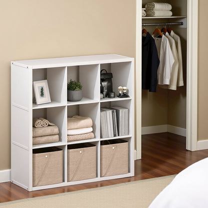 White Engineered Wood Cube Storage Organizer with 9 Open Storage Cubes