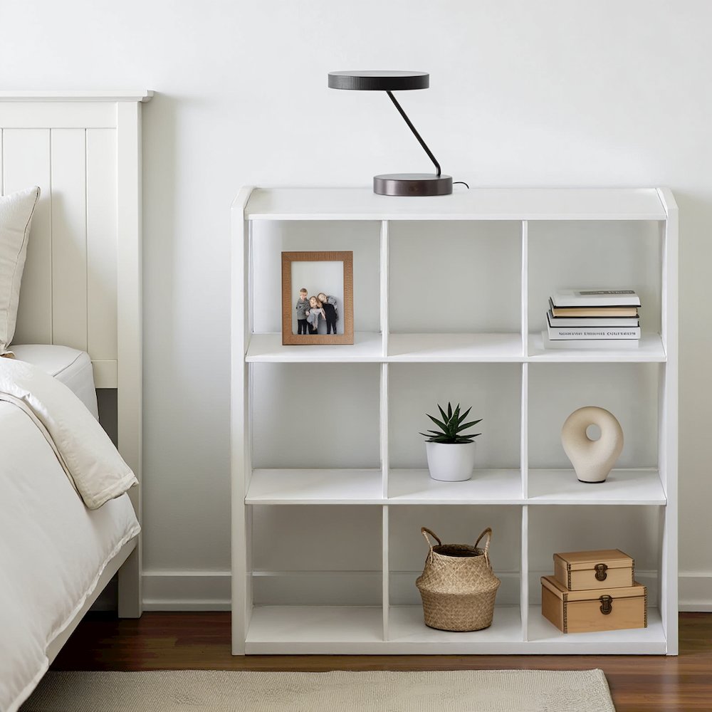White Engineered Wood Cube Storage Organizer with 9 Open Storage Cubes