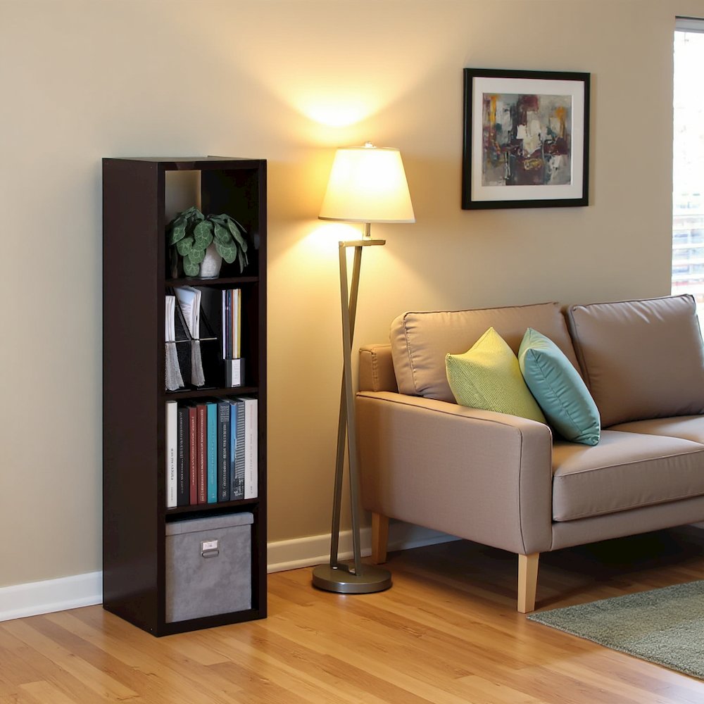 Black Wood 4 Cube Storage Organizer with Open Back Vertical Cube Storage
