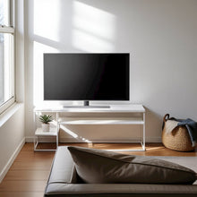 White 65 Inch Entertainment Center with Metal Frame and Open Shelf TV Console
