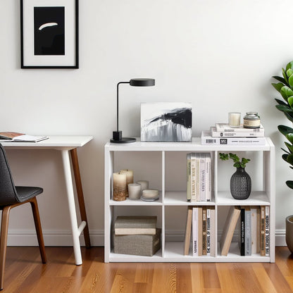 White Engineered Wood 6 Cube Storage Organizer with Open Back Modern Design