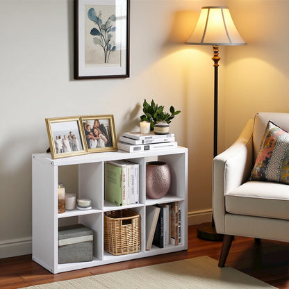 White Engineered Wood 6 Cube Storage Organizer with Open Back Modern Design