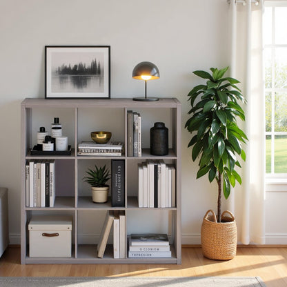 Light Grey Engineered Wood 9 Cube Storage Organizer with Open Back Design