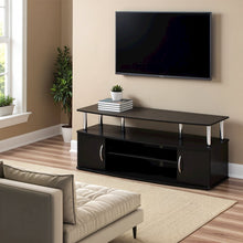 Modern Black 55 Inch TV Console with Shelves and Cabinets for Storage