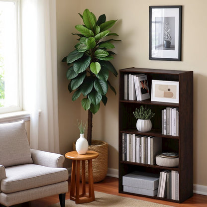 Brown Wooden Book Shelf with Four Tiers of Wooden Shelves for Stylish Display