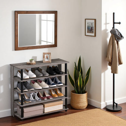 Grey Wooden 5-Tier Shoe Rack Organizer for Entryway and Home Storage