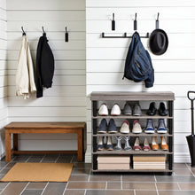 Grey Wooden 5-Tier Shoe Rack Organizer for Entryway and Home Storage