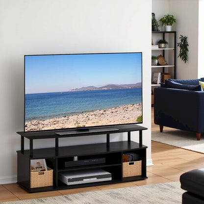 Black TV Stand with 3 Open Shelves, 2 Cabinets, for Up to 55 Inch TV