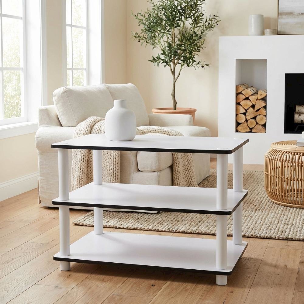 White 3-Tier Coffee Table with No Tools Assembly and Sturdy Shelves for Storage