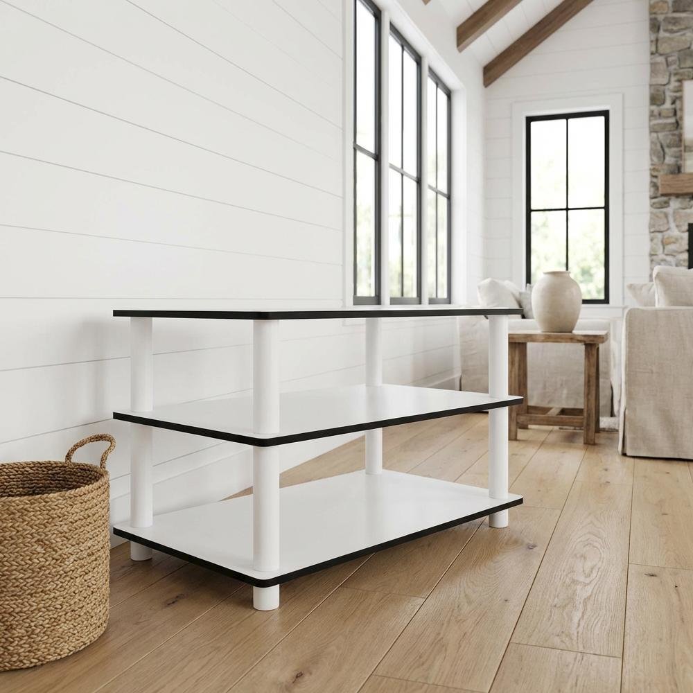 White 3-Tier Coffee Table with No Tools Assembly and Sturdy Shelves for Storage