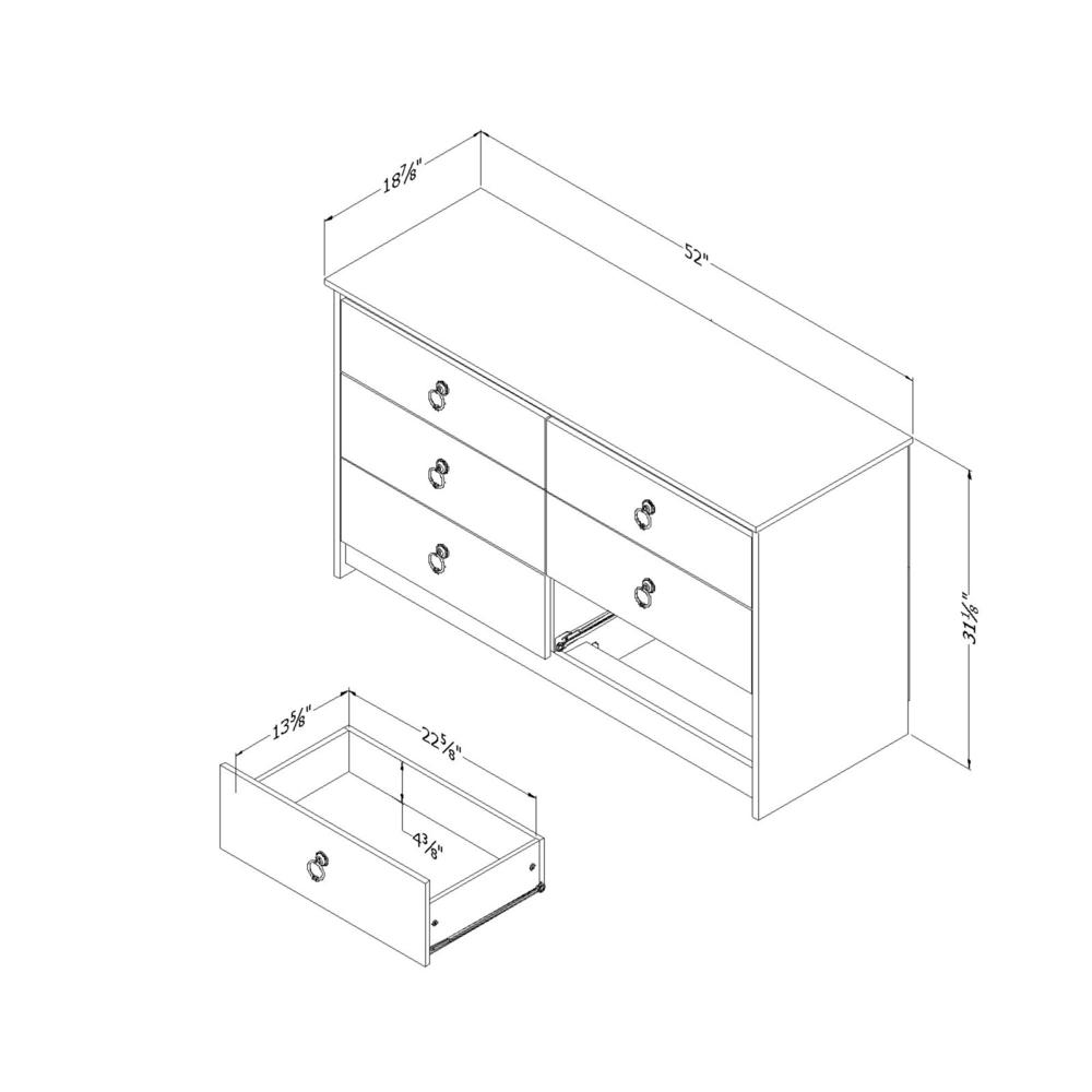 Plenny 6-Drawer Double Dresser, White Wash and Weathered Oak, W52 x D19 x H31.25