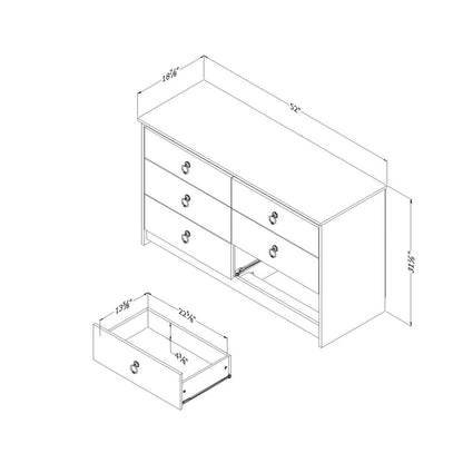Plenny 6-Drawer Double Dresser, White Wash and Weathered Oak, W52 x D19 x H31.25