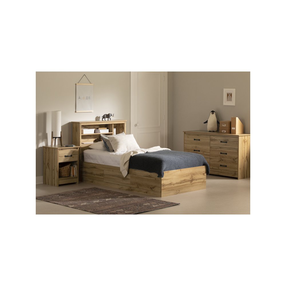 Tassio Bed and Headboard Set, Nordik Oak