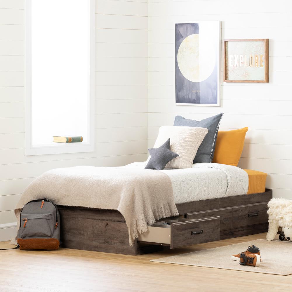 Ulysses Mates Bed with 3 Drawers, Fall Oak, W40.5 x D76.5 x H14.75