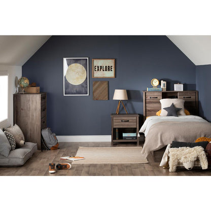 Ulysses Mates Bed with 3 Drawers, Fall Oak, W40.5 x D76.5 x H14.75