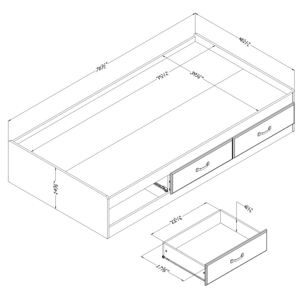 Ulysses Mates Bed with 3 Drawers, Fall Oak, W40.5 x D76.5 x H14.75