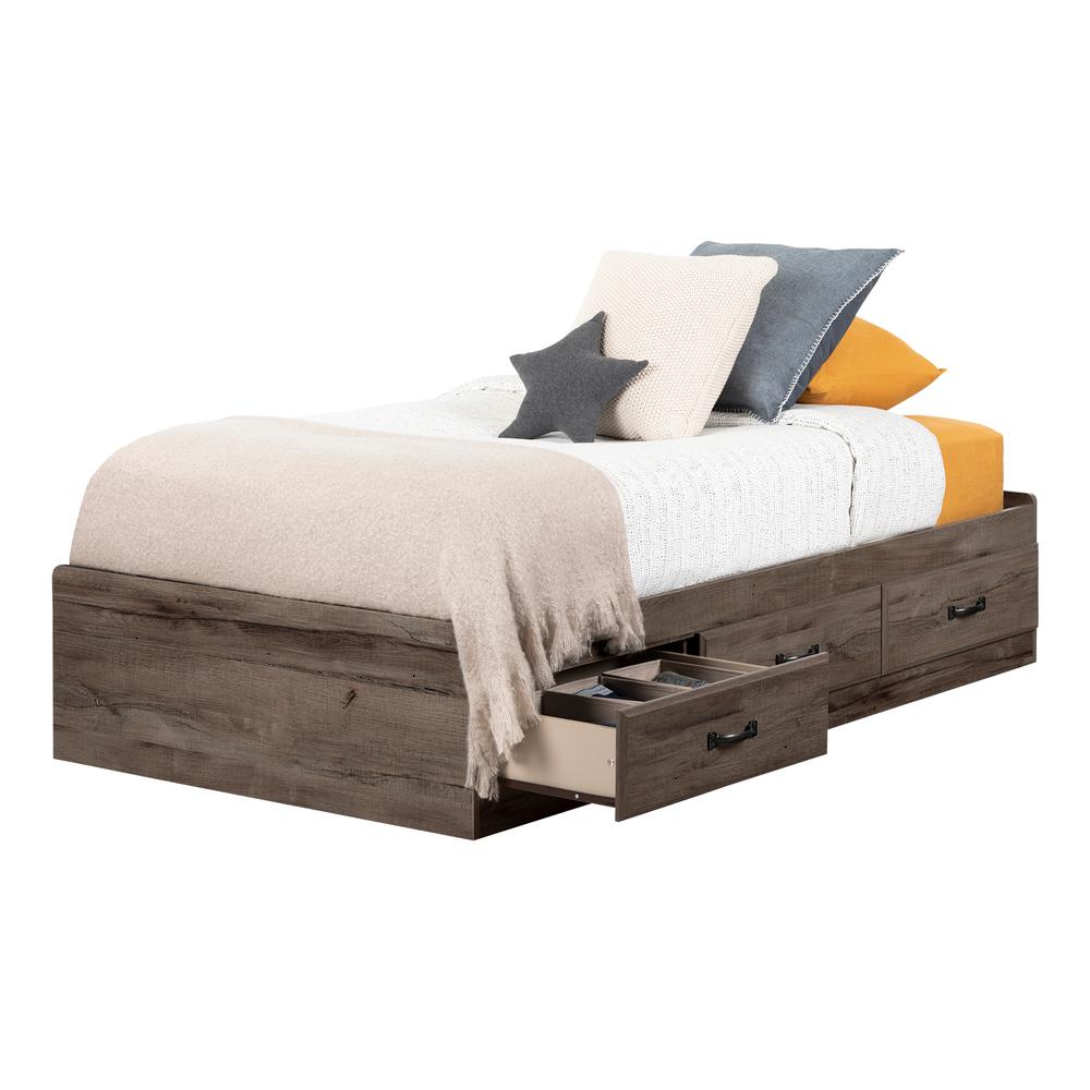 Ulysses Mates Bed with 3 Drawers, Fall Oak, W40.5 x D76.5 x H14.75