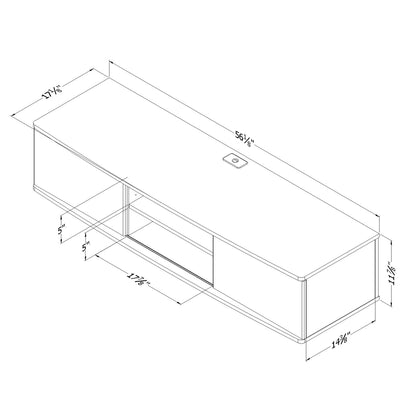 South Shore Agora 56" Wide Wall Mounted Media Console, Pure White