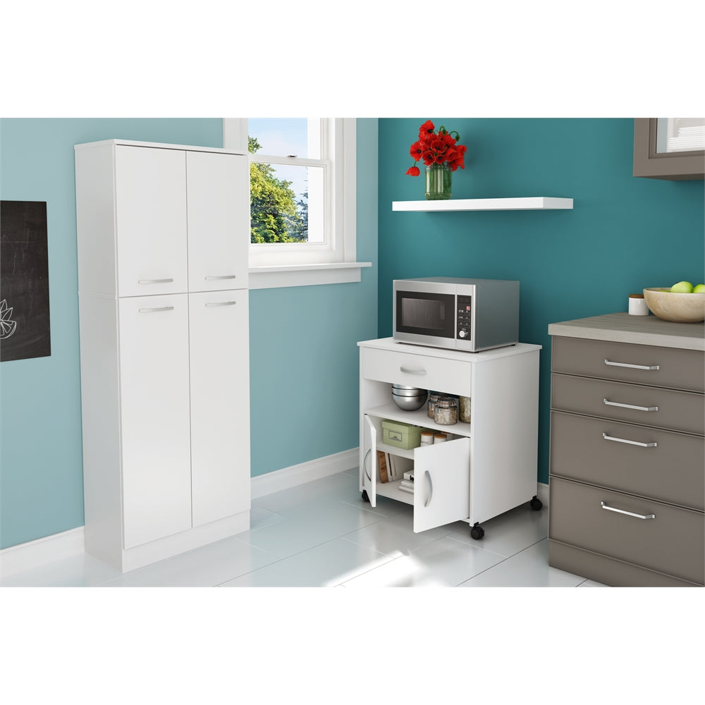 South Shore Axess Microwave Cart on Wheels, Pure White