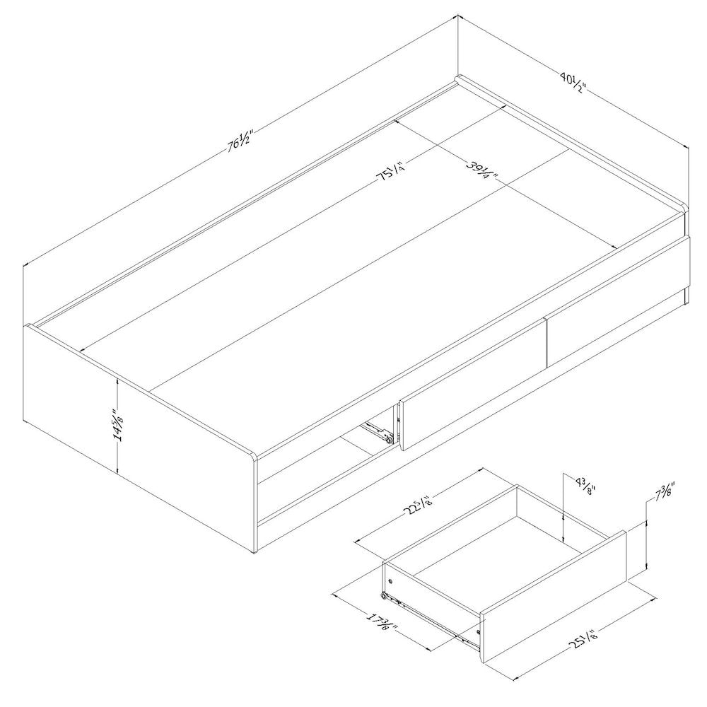 Munich Mates Bed with 3 Drawers, Pure White