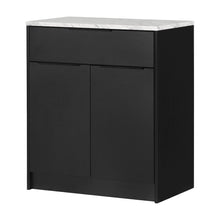 Olio Kitchen Island, Matte Black and Faux White Marble