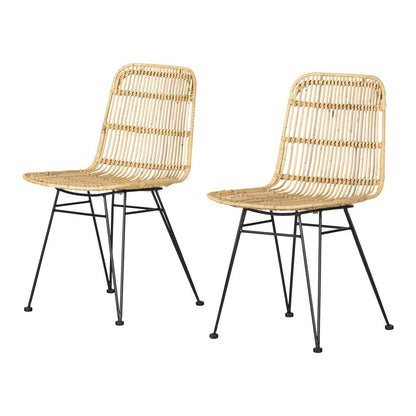 Balka Rattan Dining Chair, Set of 2, Rattan and Black