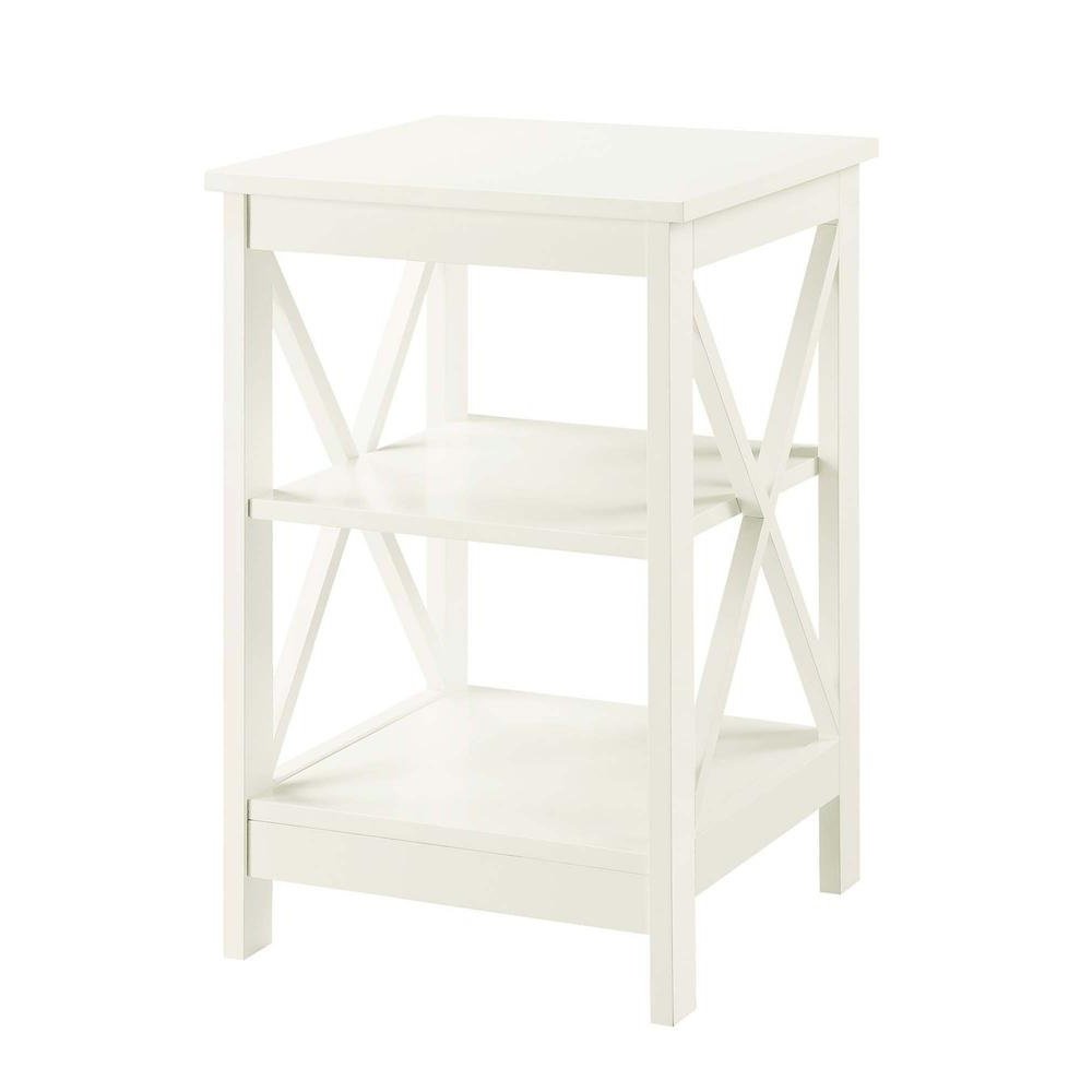 Elegant White End Table with Shelves for Storage and Organization in MDF