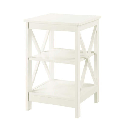Elegant White End Table with Shelves for Storage and Organization in MDF