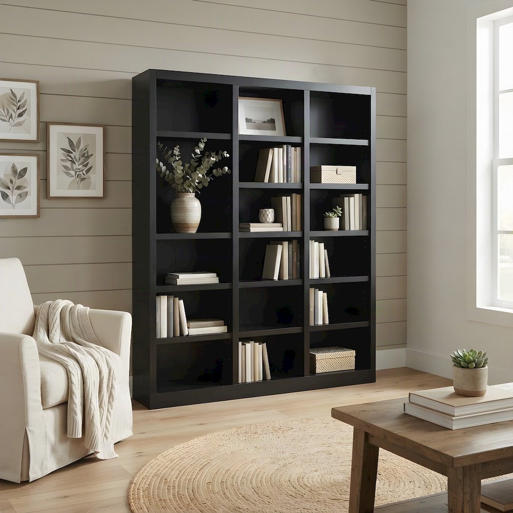 Espresso Wall Storage Unit with Adjustable Shelves and Sturdy Design