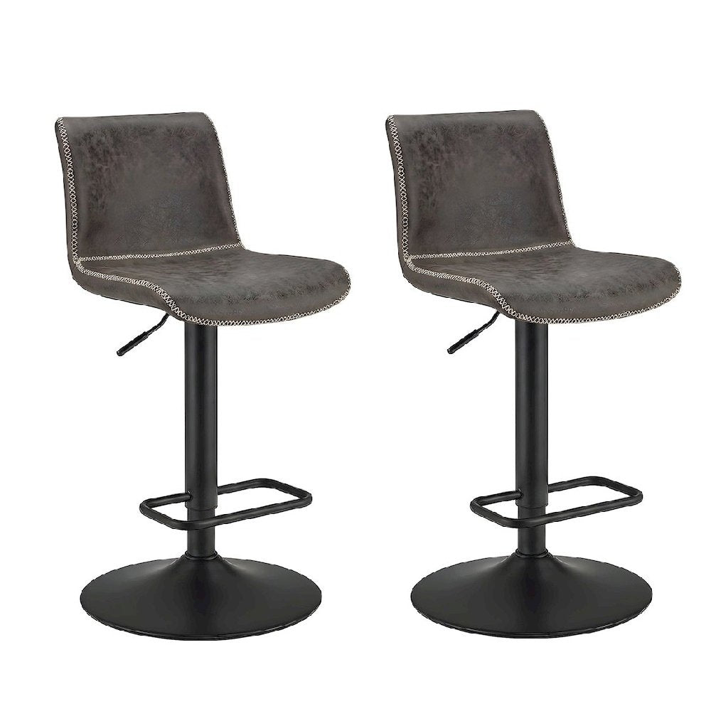 Faux Leather Low-Back Gaslift Bar Stool with Swivel Bucket Seat, Set of 2