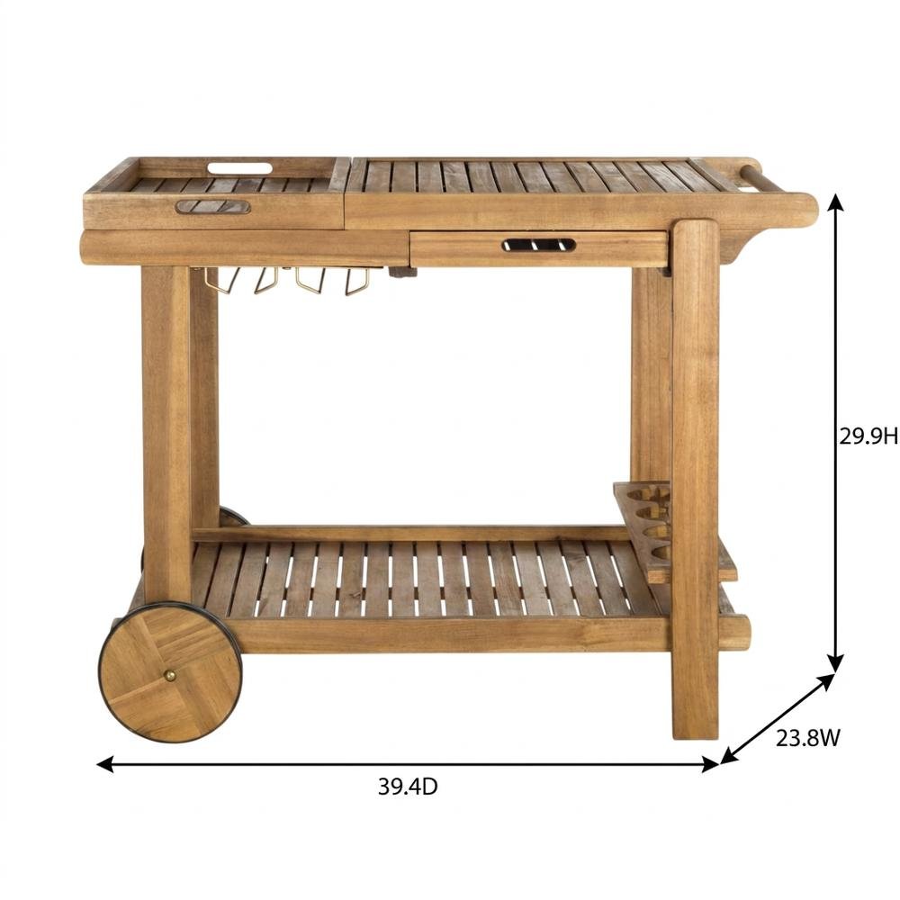 Galvanized Steel & Acacia Wood Bar Cart with 200-Lb Capacity