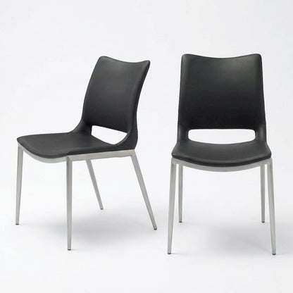 Black Modern Dining Chairs Set of 2with Plywood Frame and Polyurethane Upholstery
