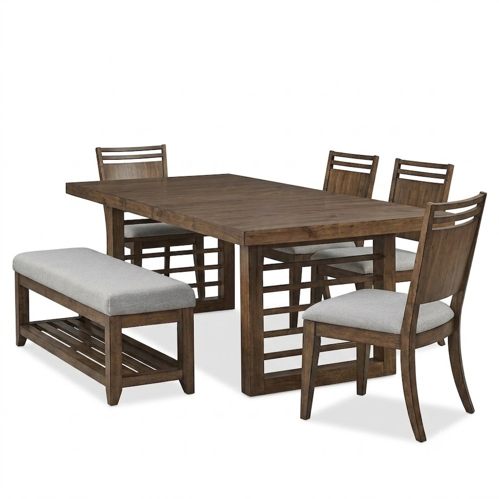 Shaker Lakes Opt 6 Piece Double Pedestal Table Set - Dining Bench, 4 Panel