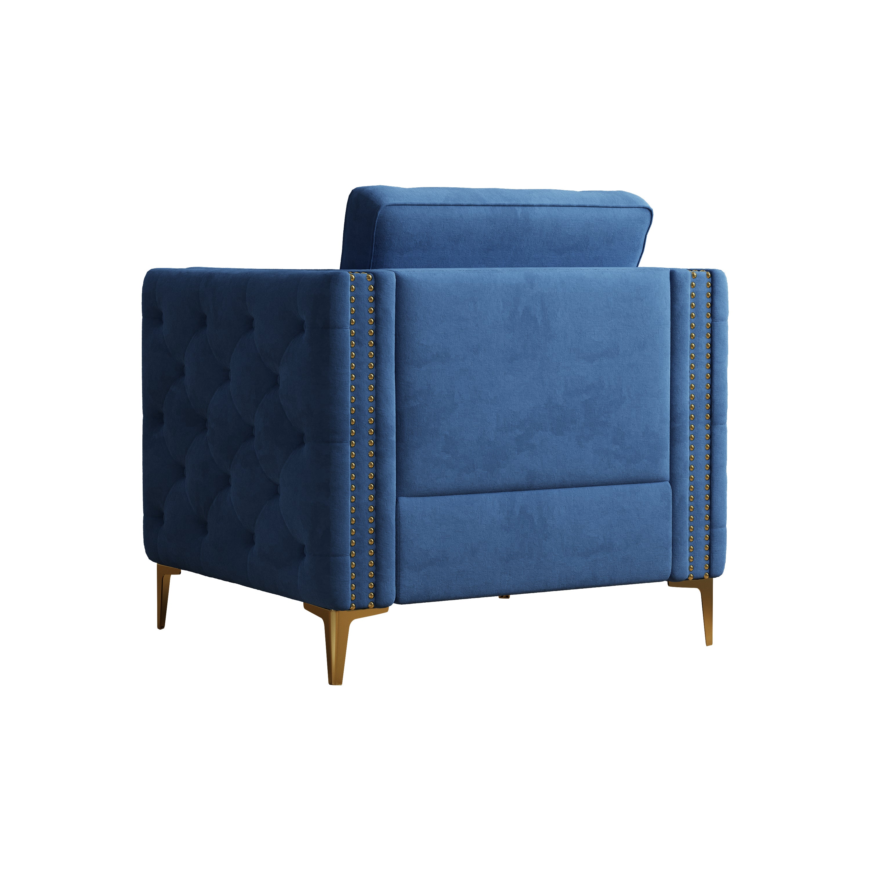 Accent Chair for Living Room Upholstered  Arm Chair with Metal Legs Navy Blue Velvet