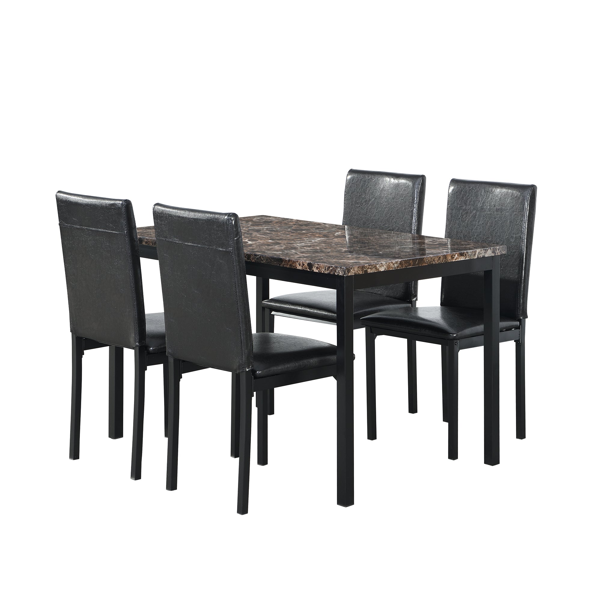 Furniture 5 Piece Metal Dinette Set with Faux Marble Top - Black,dinning set,table&4 chairs