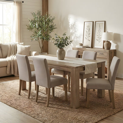 Solid Acacia Rectangular Dining Table with Trestle Base, Brushed Smoke