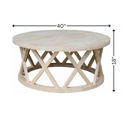 Unfinished Round Coffee Table with Parawood Construction and Sturdy Design