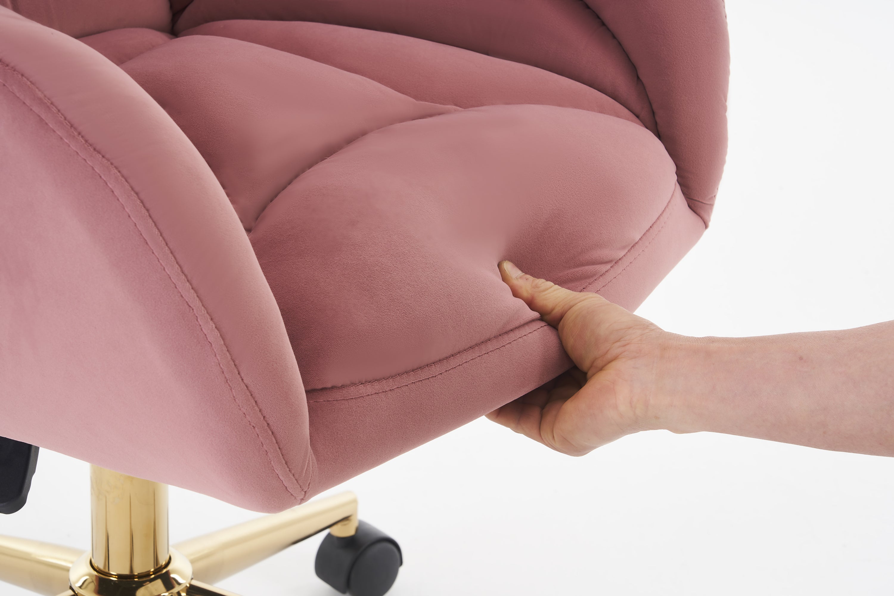 005-Velvet Fabric 360 Swivel Home Office Chair With Gold Metal Base And Universal Wheels,Pink