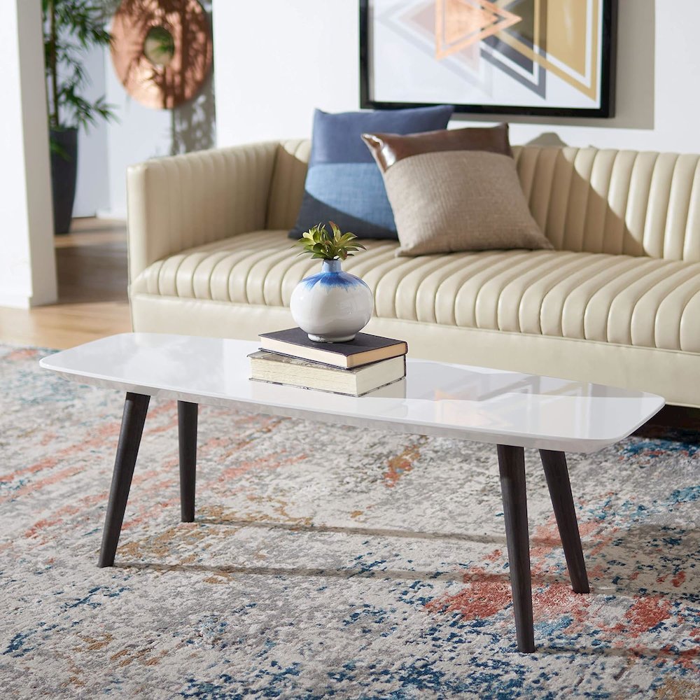 Home Collection Josiah Mid-Century Modern White and Dark Brown Coffee Table