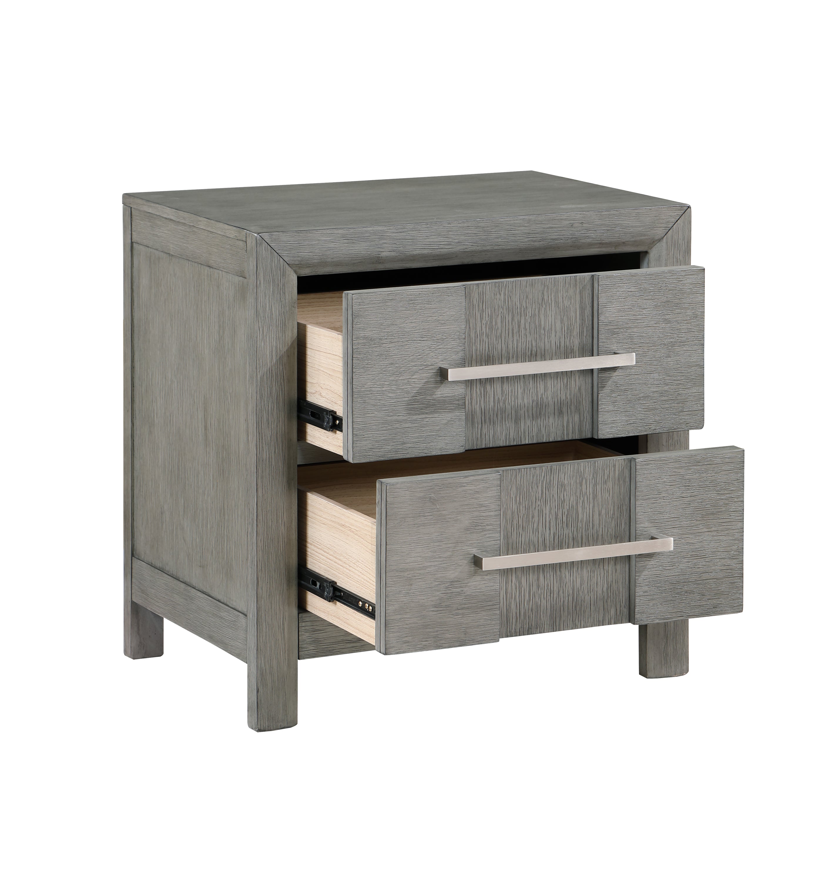 Modern Style 2-Drawer Night stand with Silver Coated metal Handles made with wood in Gray Color