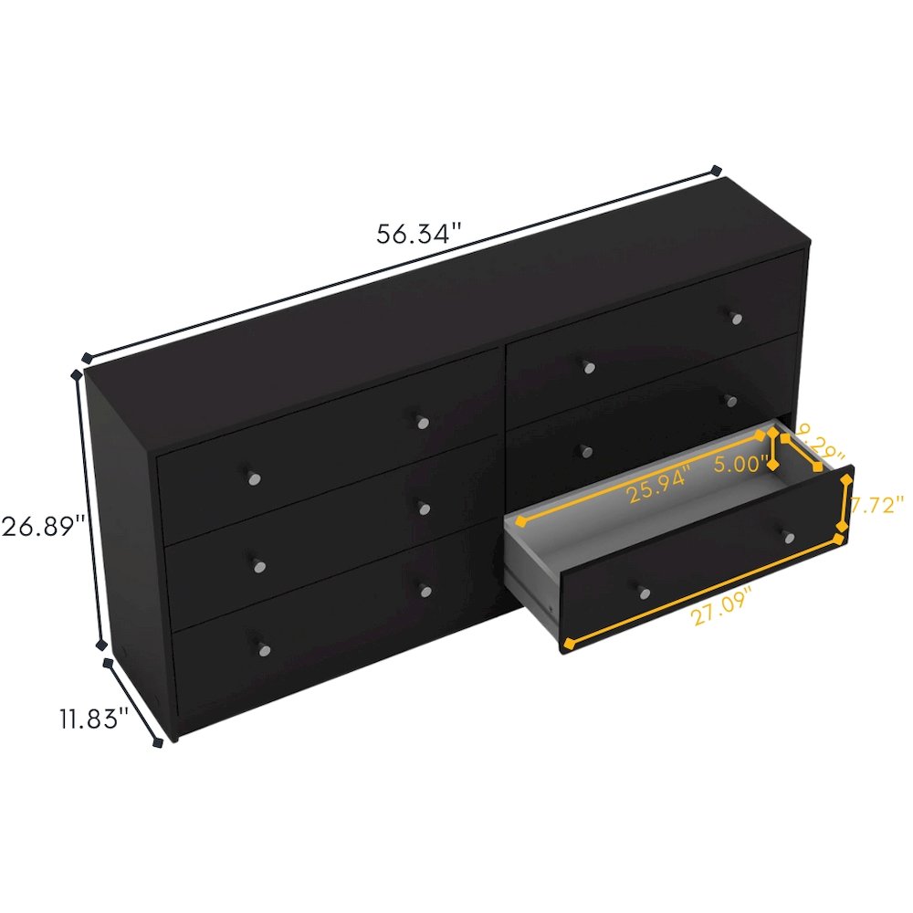 Furnifact Black Dresser for Bedroom – Modern 6 Drawer Dresser with Spacious Storage – Sleek Black Dresser and Bedroom Dresser for Clothes and Essentials