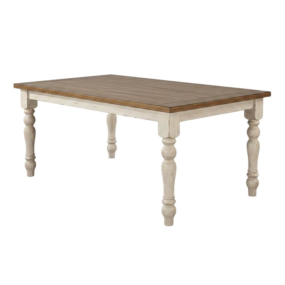 Antique White and Distressed Oak 6-Piece Dining Set with Chairs and Bench