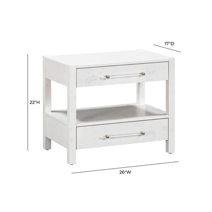 White Burl Wood Nightstand with 22-Inch Height and Modern Design