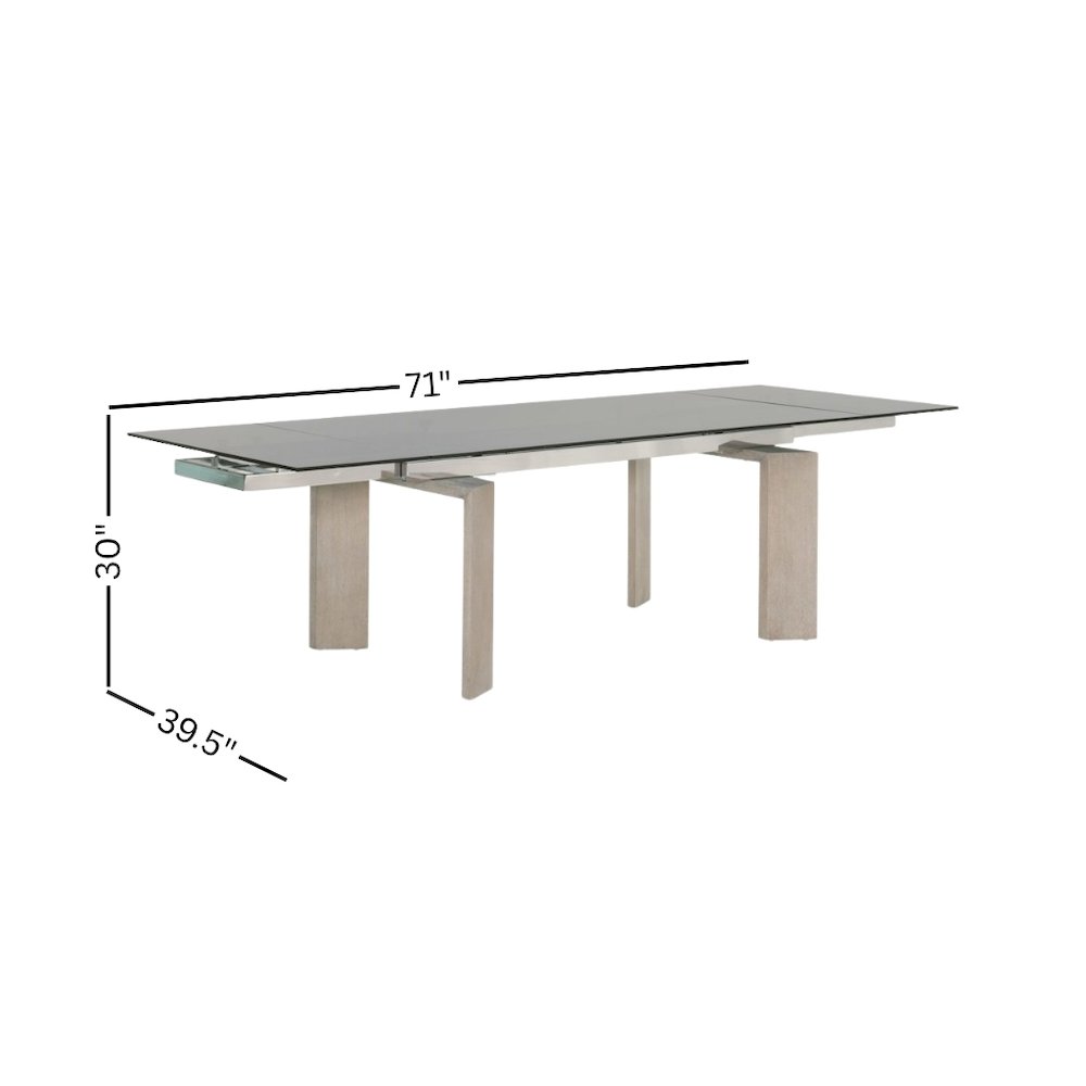Gray Extension Dining Table, Ash Wood, Double Pedestal, Glass Top