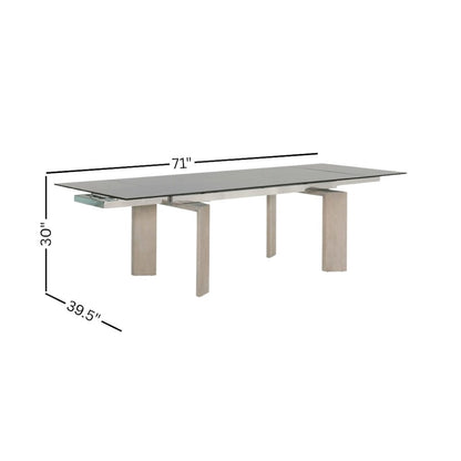 Gray Extension Dining Table, Ash Wood, Double Pedestal, Glass Top
