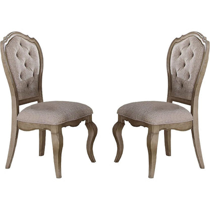 Fabric Dining Chairs with Wood Veneer Frame, Beige Fabric & Antique Taupe, Set of 2